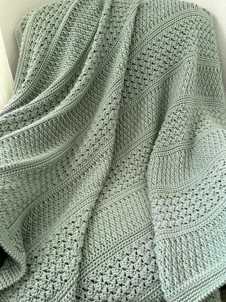 Crochet Blanket Pattern PDF | Textured Throw Blanket | Alpine Stitch & Sedge Stitch Afghan | Instant Download pdf