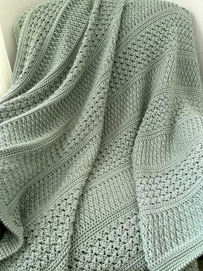 Crochet Blanket Pattern PDF | Textured Throw Blanket | Alpine Stitch & Sedge Stitch Afghan | Instant Download